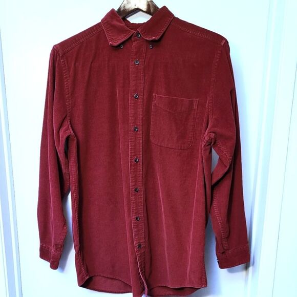 L.L. Bean red corduroy long sleeve button up collared shirt - Picture 1 of 7